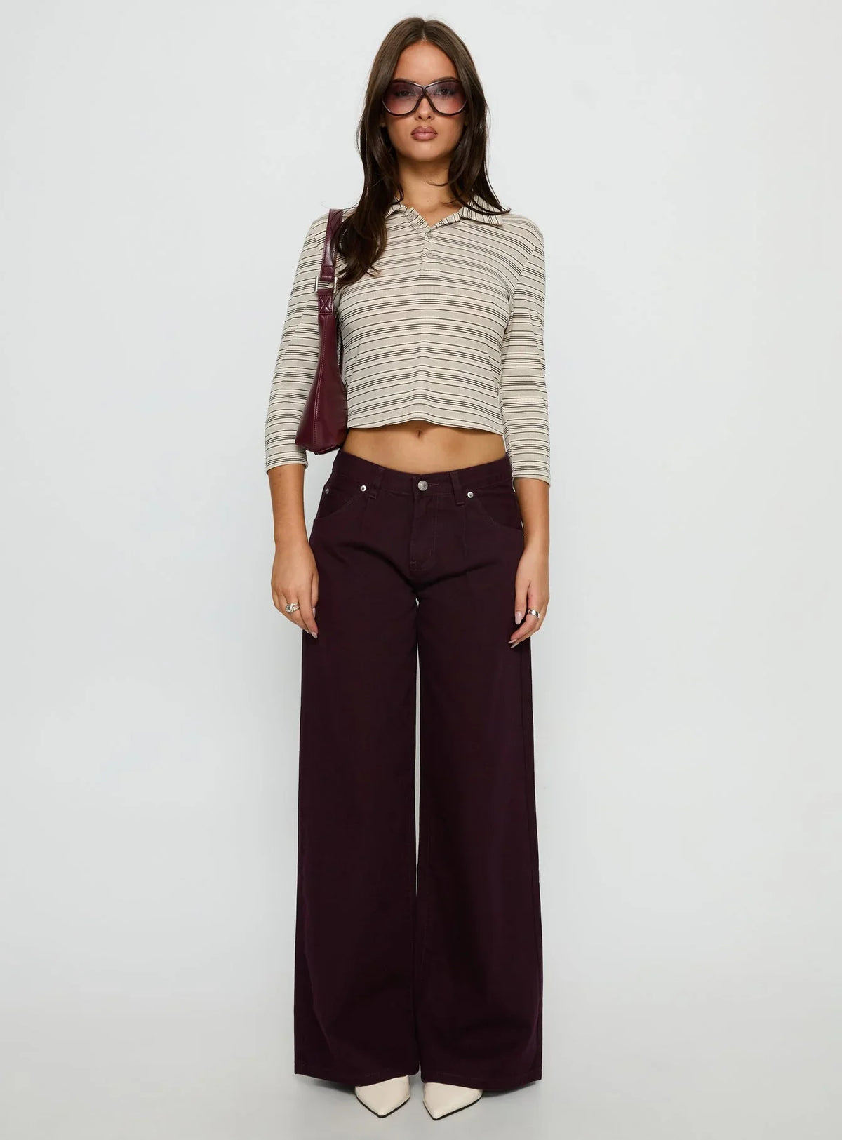 Jaeda Collared 3 4 Sleeve Top Stripe