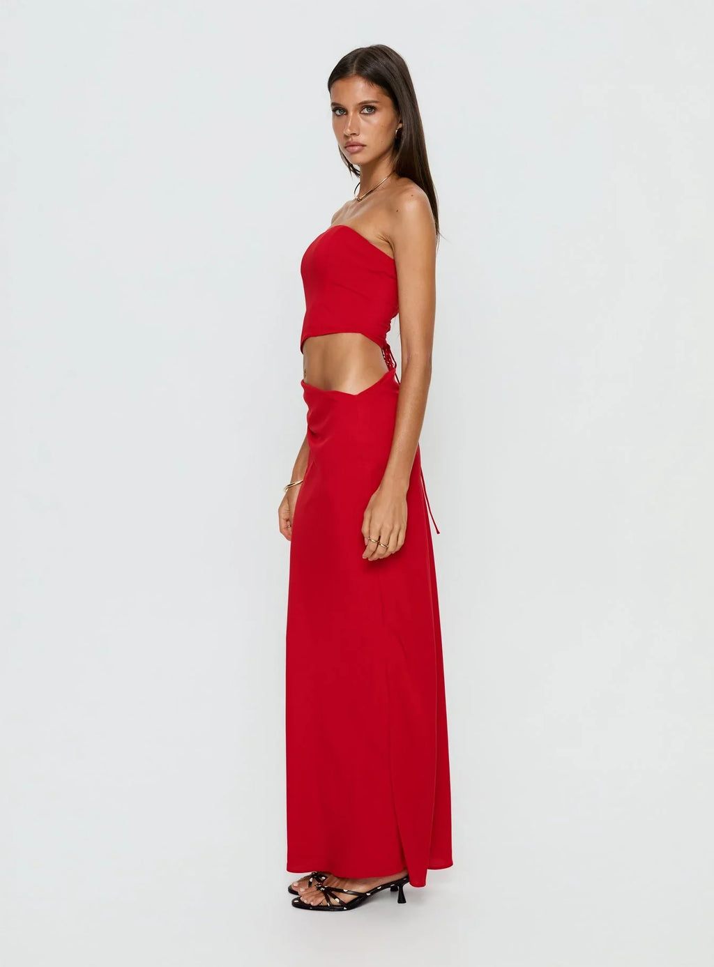 Jasira Strapless Drape Maxi Dress Bold Red