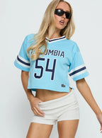 Columbia Cropped Football Jersey Tee Blue
