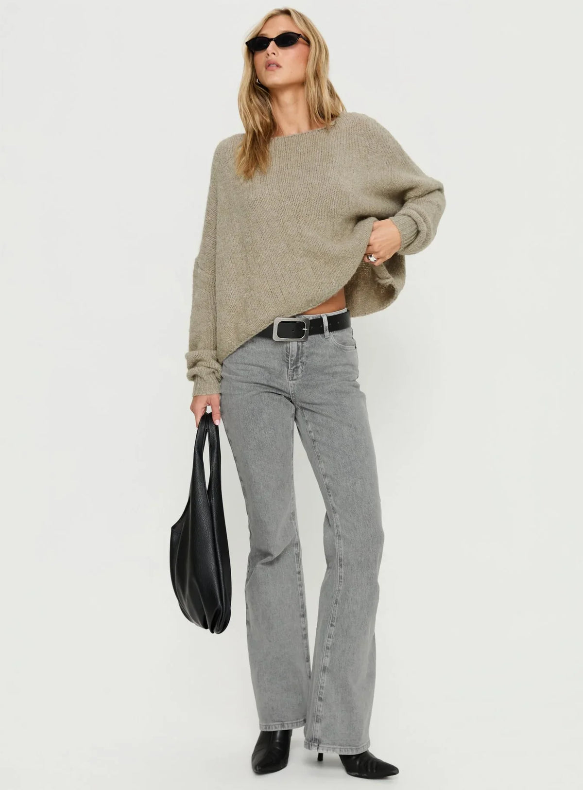Ramy Wide Neck Knit Sweater Olive