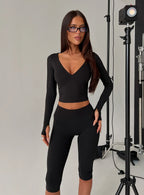 New Horizons Long Sleeve V Neck Top Black
