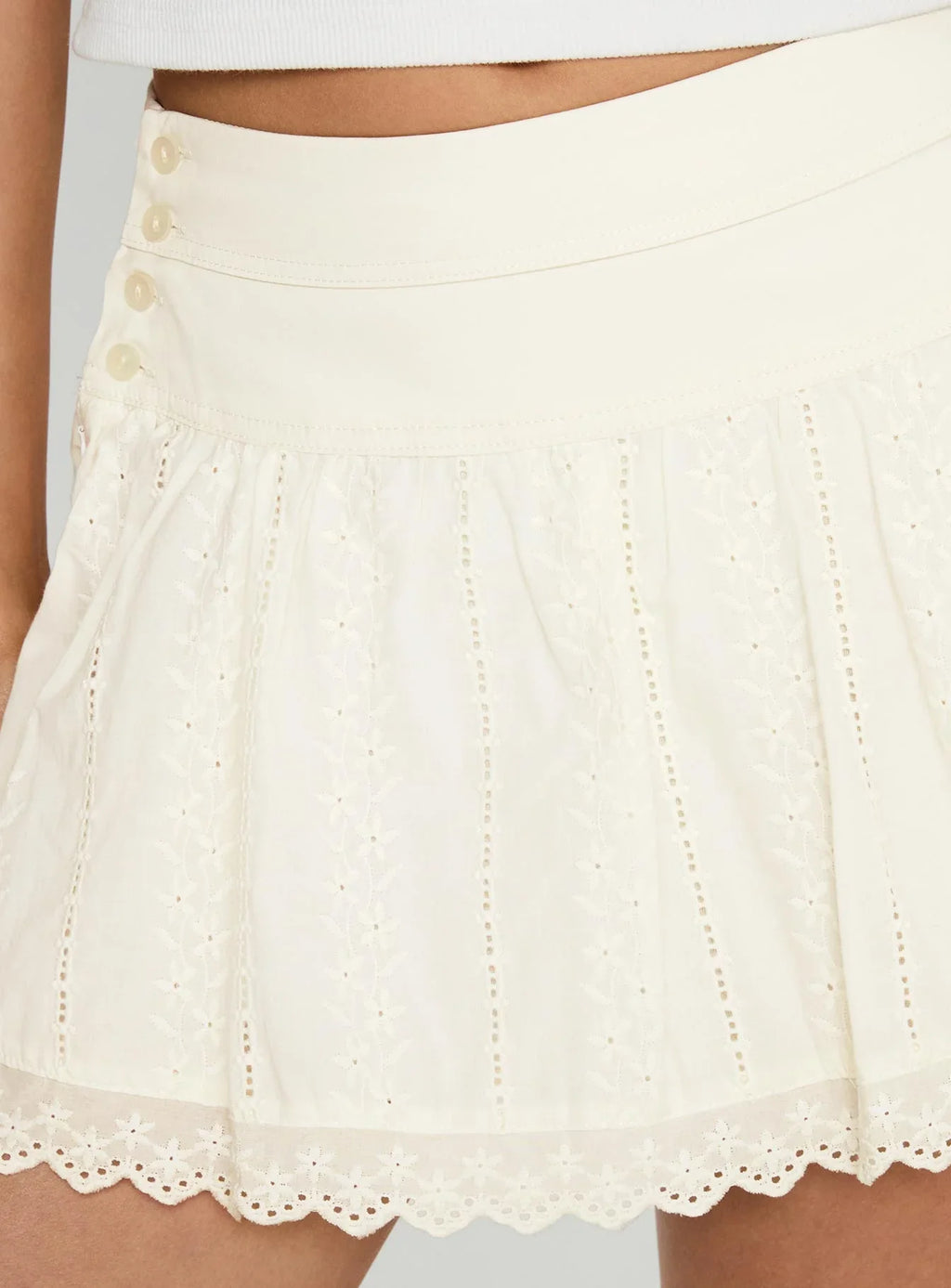 Fairylike Broderie Mini Skirt Ivory