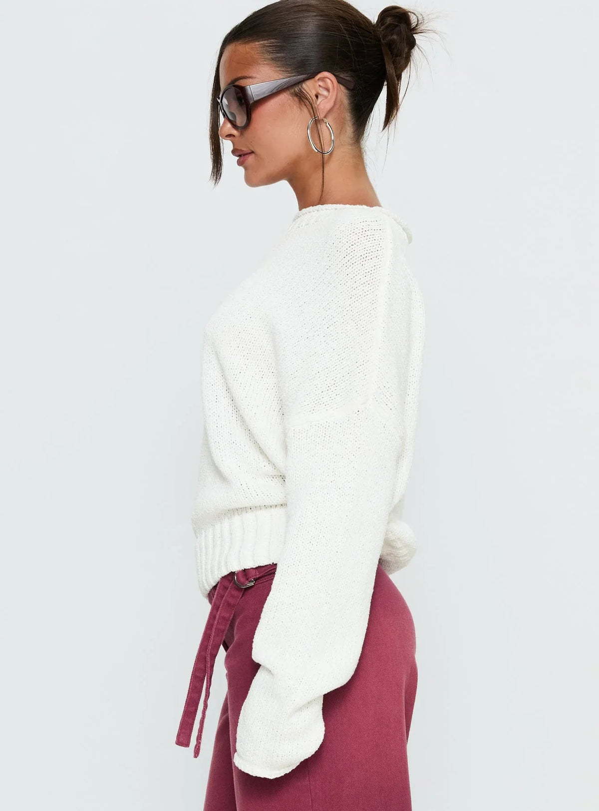 Reannon Wide Neck Knit Sweater White