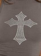 Grunge Girl Bedazzled Graphic Tank Washed Grey