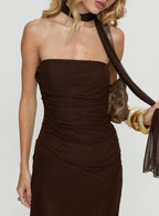 Ainslea Halter Scarf Maxi Dress Dark Brown