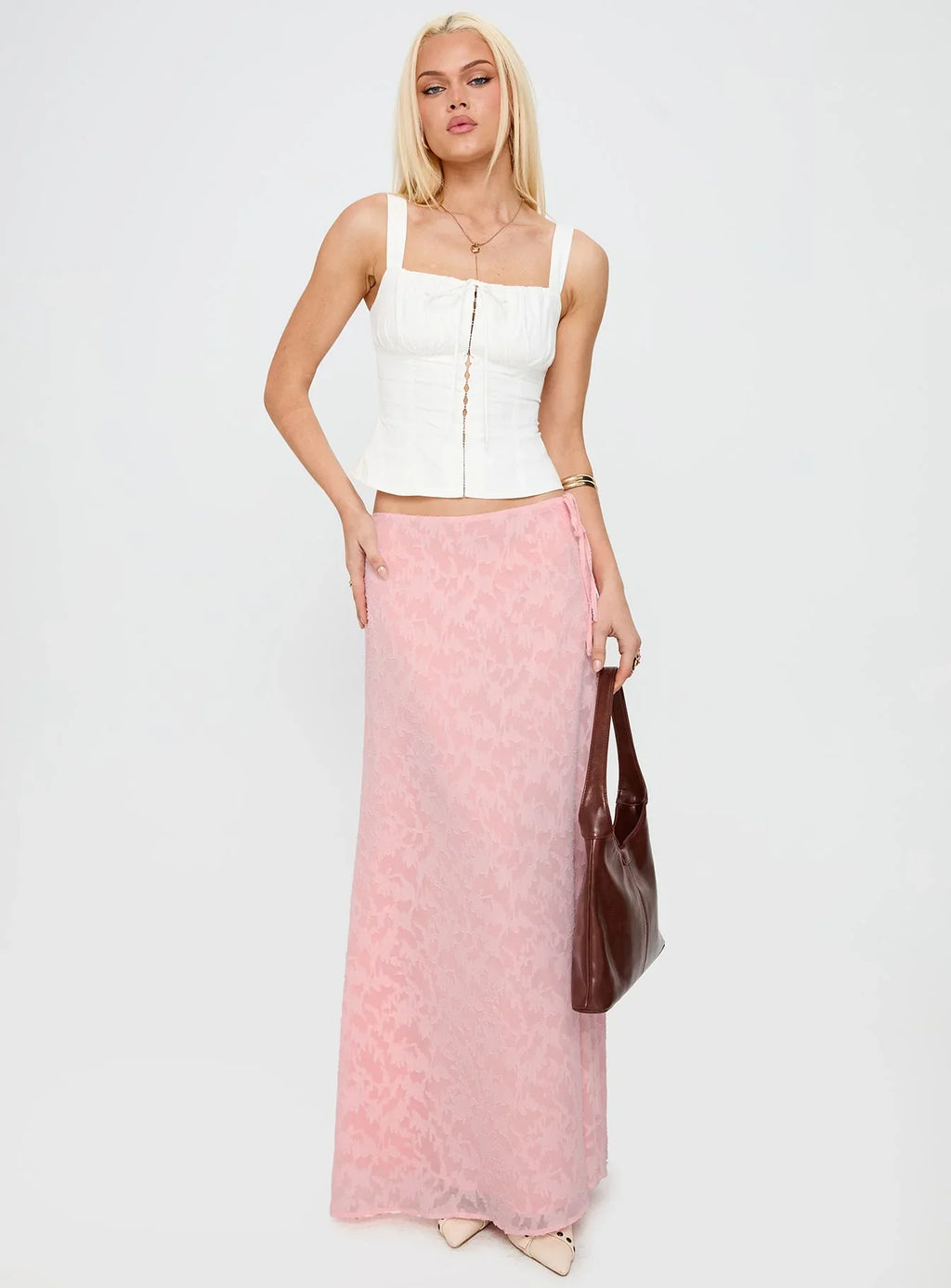 Youthful Spirit Lace Maxi Skirt Pink