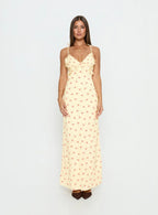 Morcar Frill V Neck Maxi Dress Yellow Floral