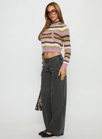 Dolley Star Stitch Mid Rise Wide Leg Jean Grey Wash