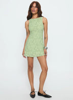 Charming Life Boat Neck Mini Dress Green Floral