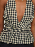 Perpetua Halter Neck Top Brown Black Check
