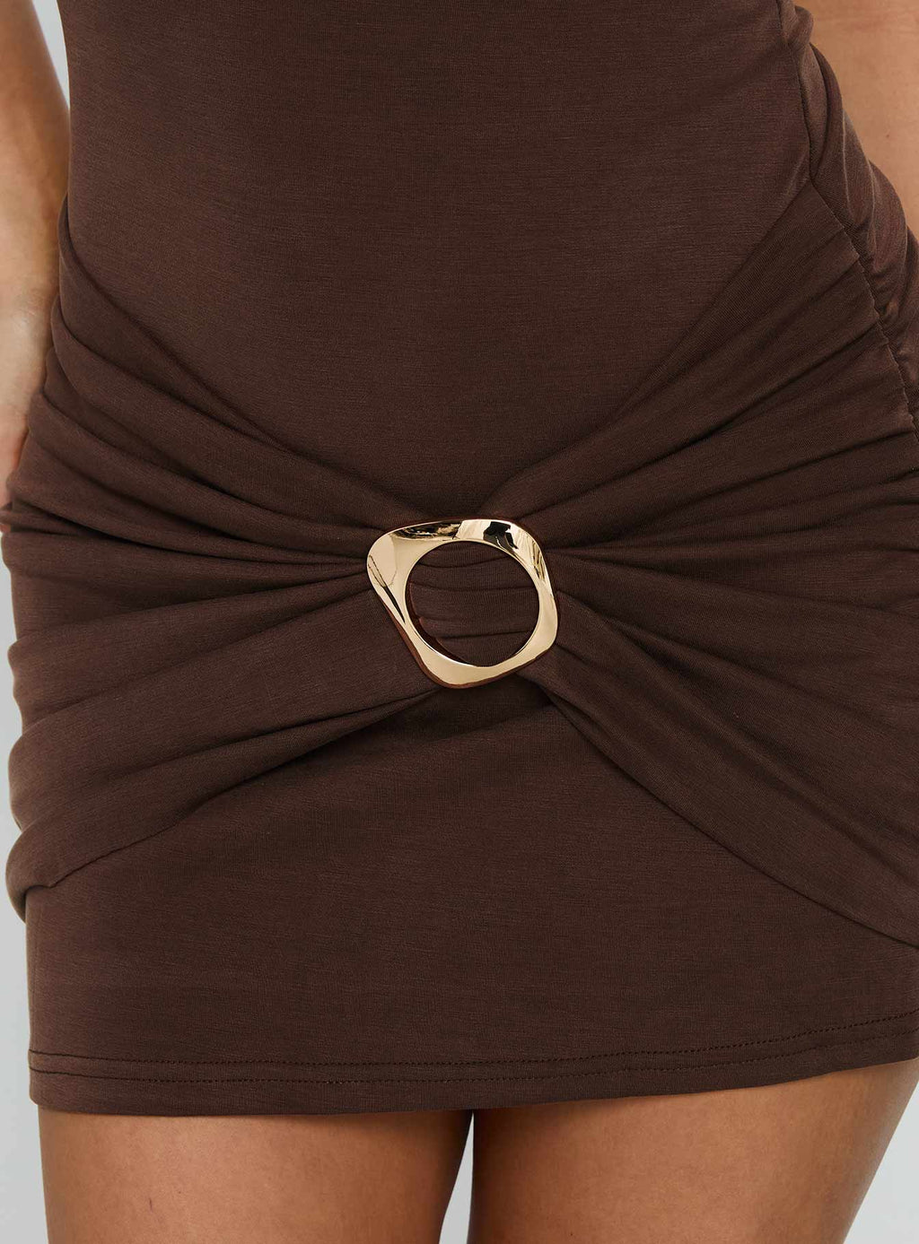 Kharla Ruched Hardware Mini Dress Brown