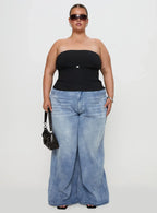 Flounce Strapless Top Black Curve