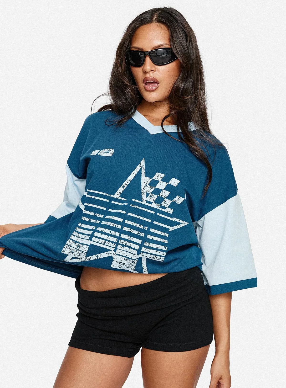 Nachell Short Sleeve Moto Top Blue