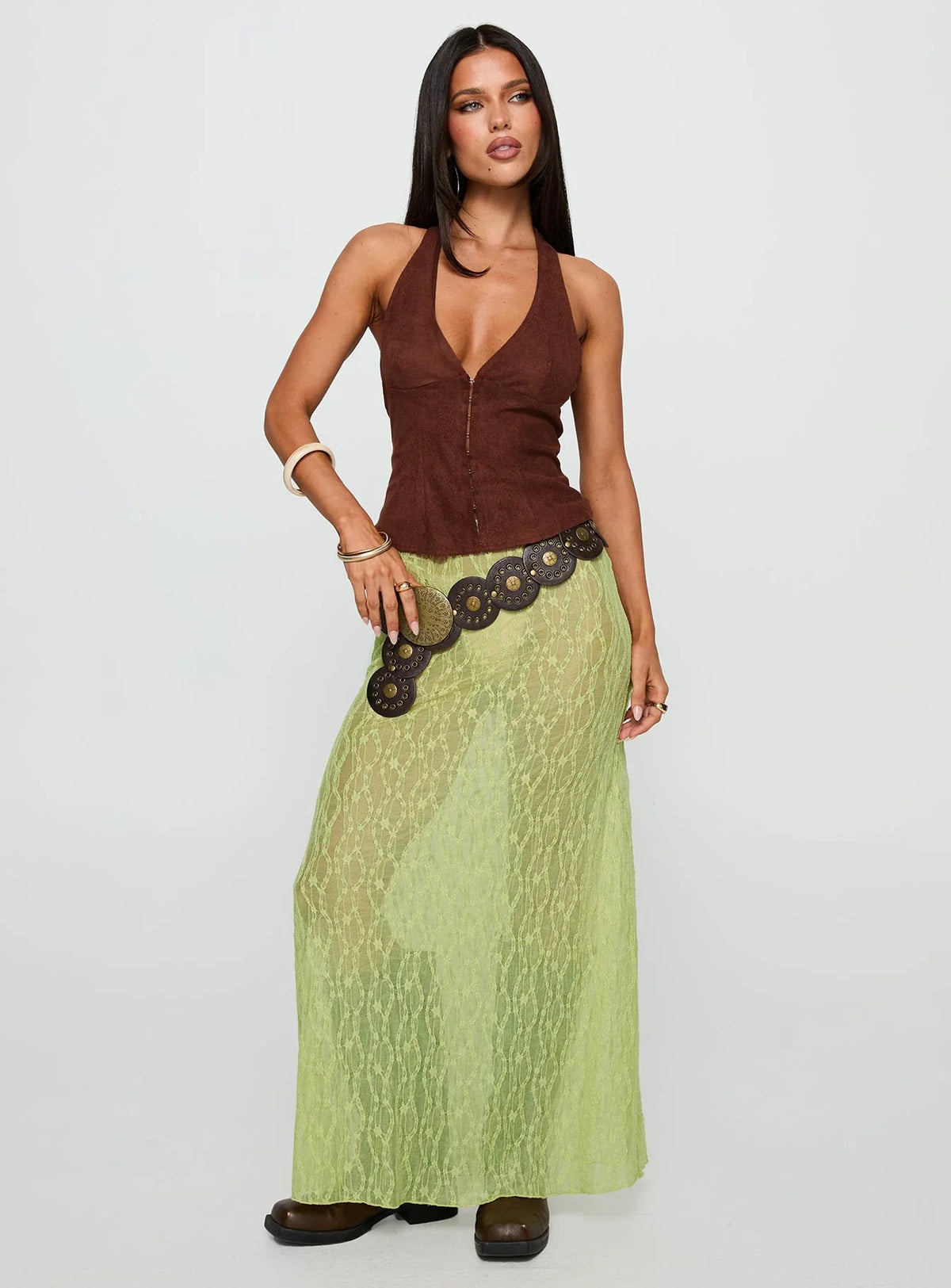 Pura Vida Lace Maxi Skirt Sage
