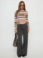 Dolley Star Stitch Mid Rise Wide Leg Jean Grey Wash