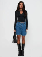 Layna Long Sleeve Plunge Neck Top Black