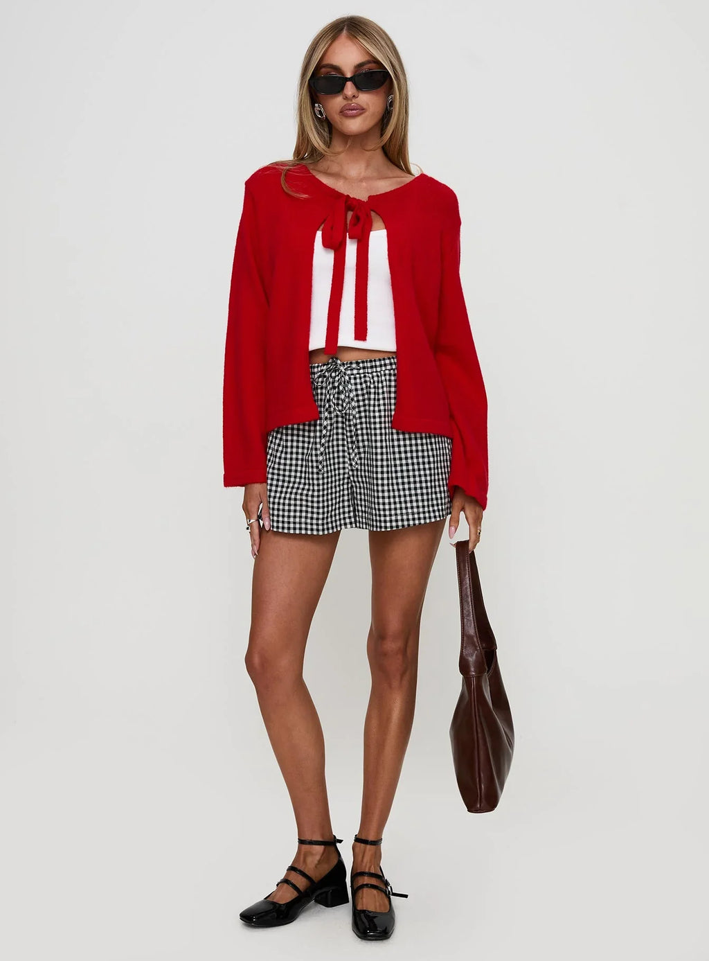 Norine Tie Up Knit Sweater Red