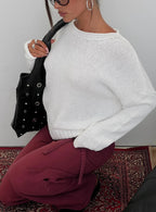 Reannon Wide Neck Knit Sweater White