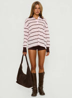 Aleka Rugby Long Sleeve Jersey Pink Brown Stripe