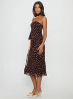 Sydni Midi Bias Cut Skirt Chocolate Pink Polka