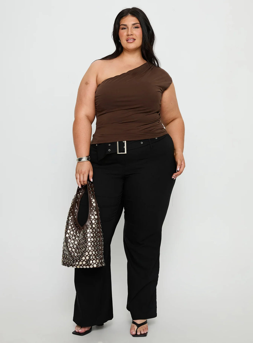 Kortnee Eyelet Detail Flare Leg Pants Black Curve