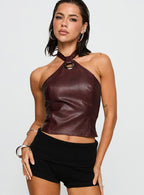 Treat You Better Ring Detail Faux Leather Top Burgundy