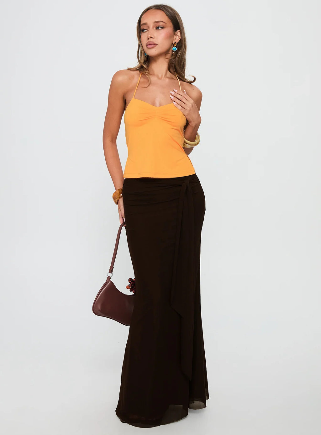 Caviar Tie Maxi Skirt Chocolate
