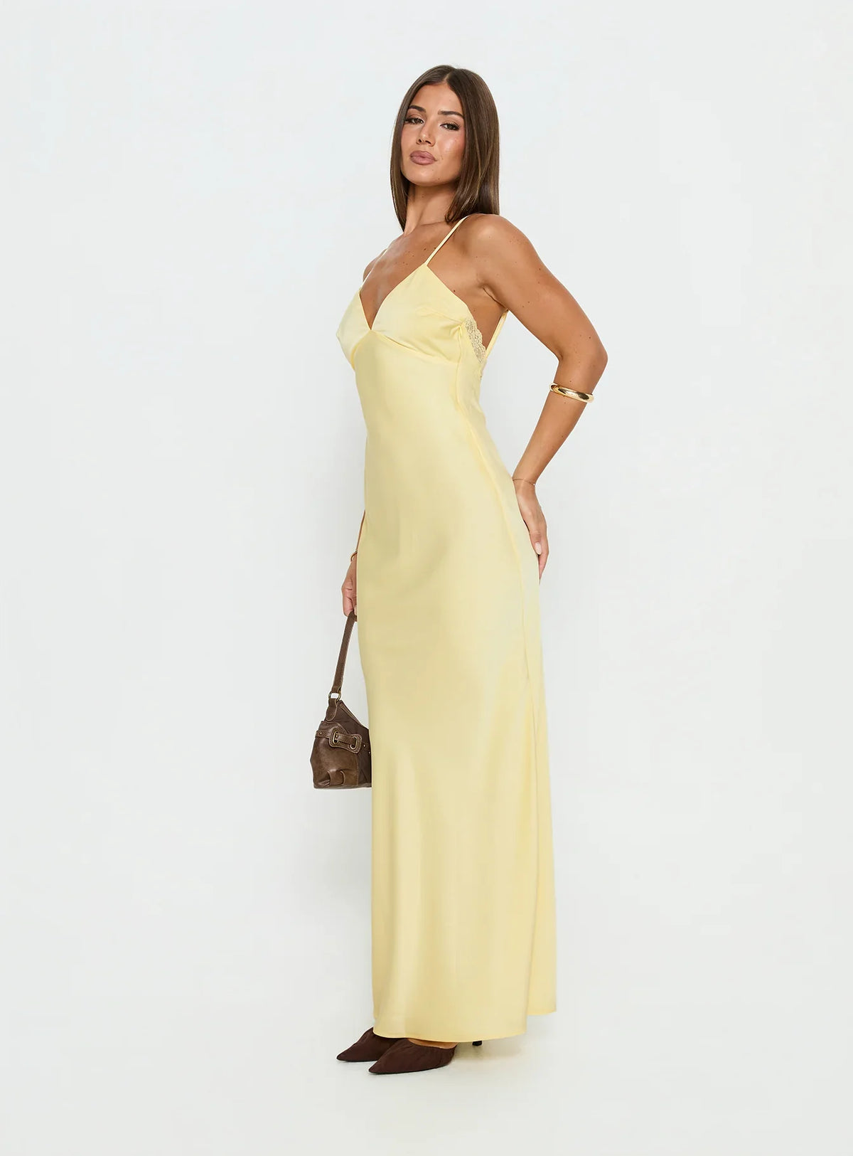 Flip A Switch Satin Lace Slip Maxi Dress Butter