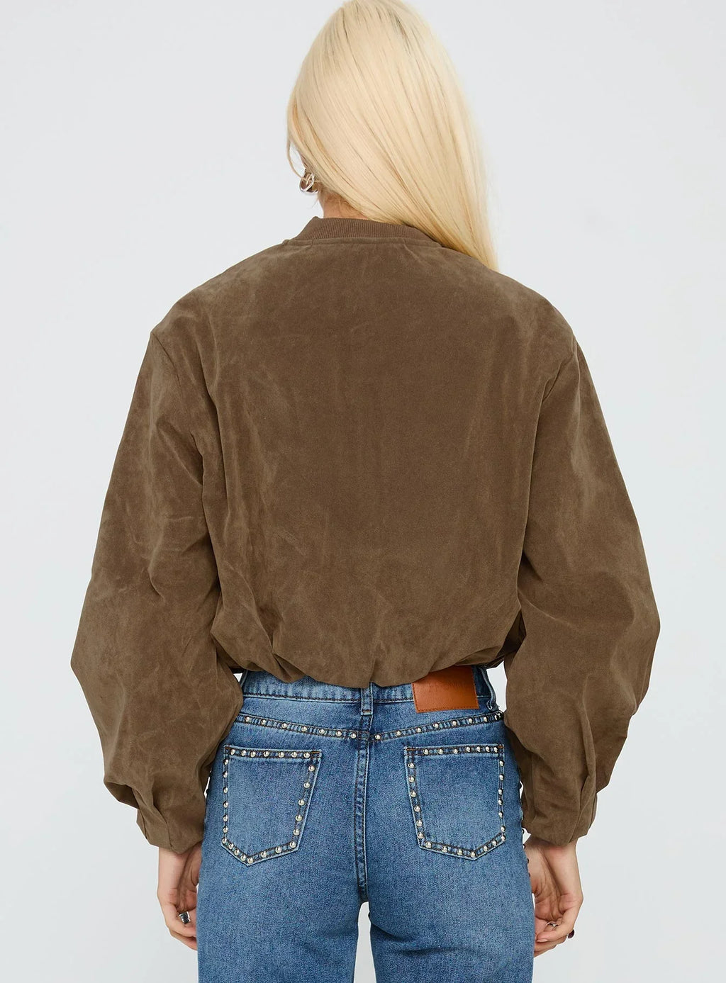 Mastery Faux Suede Bomber Jacket Brown
