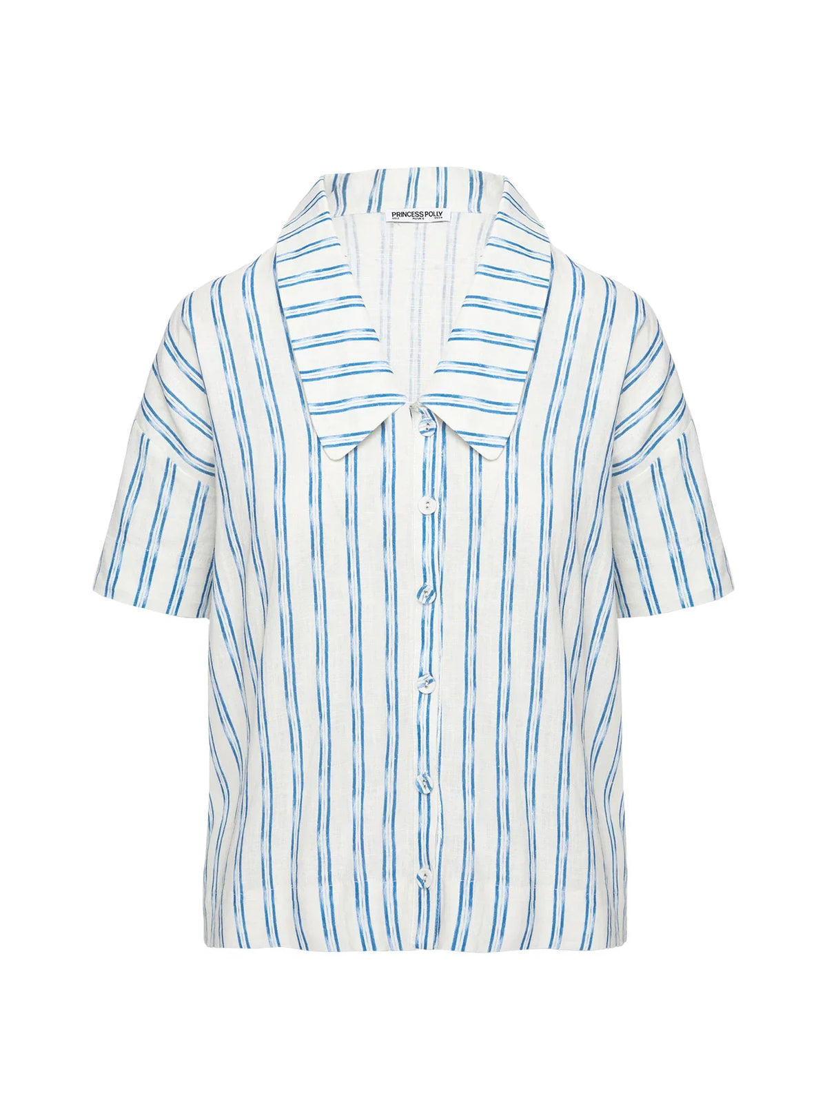 Goody Linen Button Front Top Blue Stripe