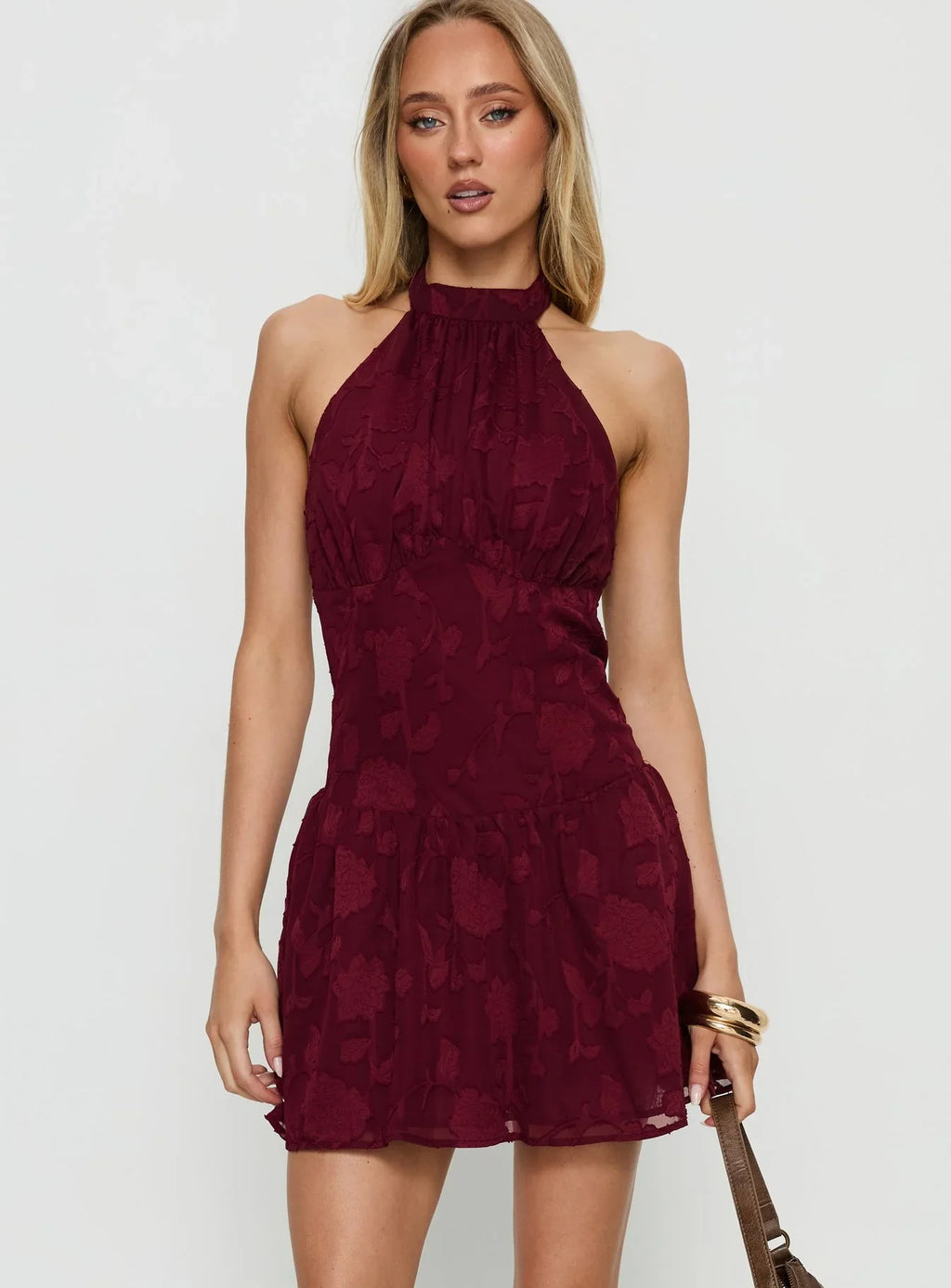 Devane High Neck Halter Playsuit Red
