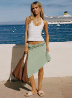 Pappilion Asymmetrical Midi Skirt Sage