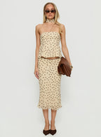Sydni Midi Bias Cut Skirt Yellow Chocolate Polka