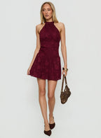 Devane High Neck Halter Playsuit Red