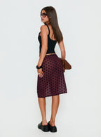 Evani Sheer Chiffon Midi Skirt Polka Maroon