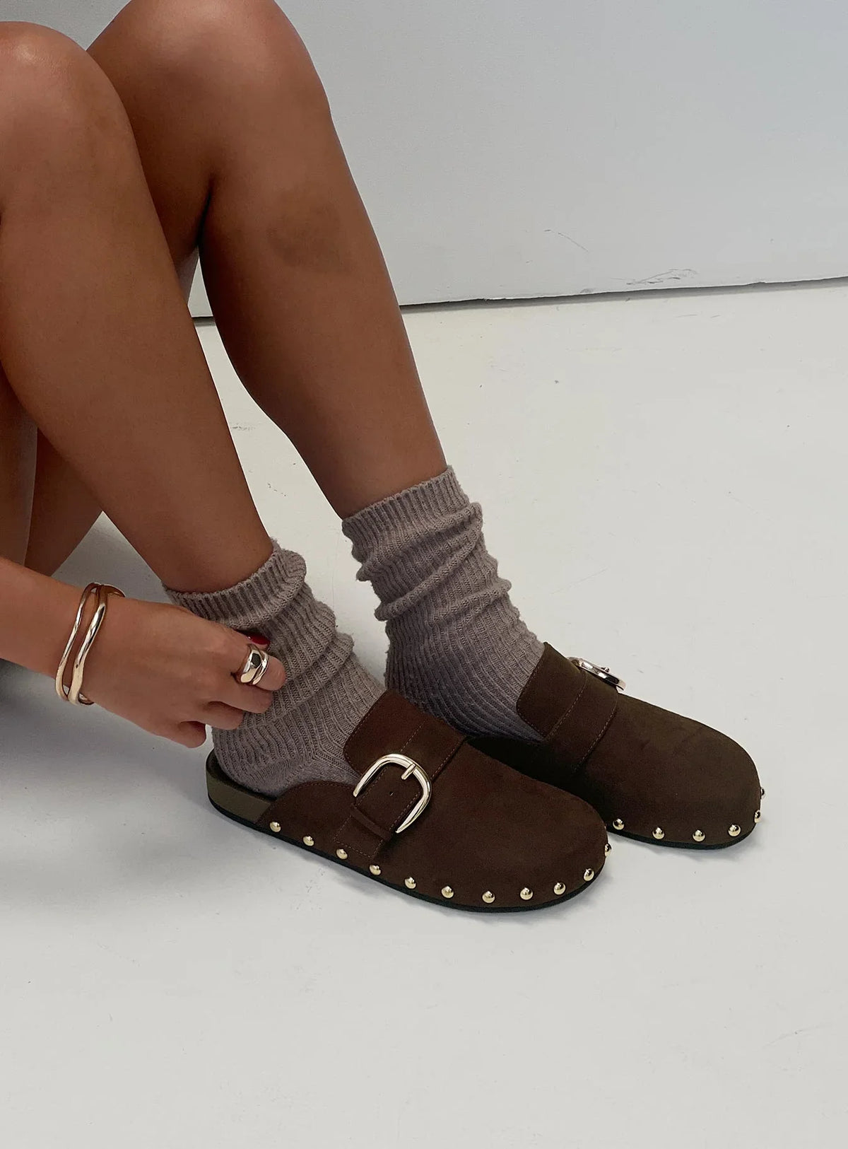 Way Life Goes Stud Detail Clogs Chocolate