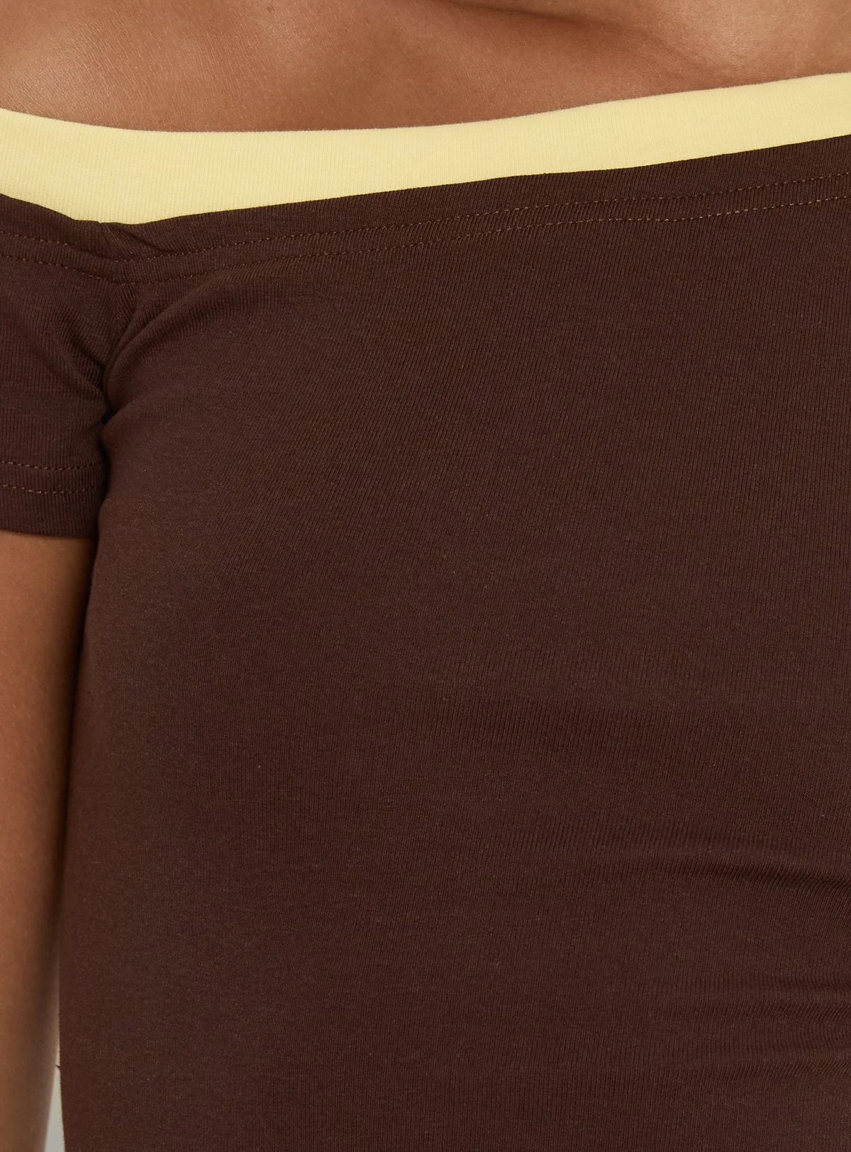 Eustace Off Shoulder Asymmetrical Top Brown Yellow
