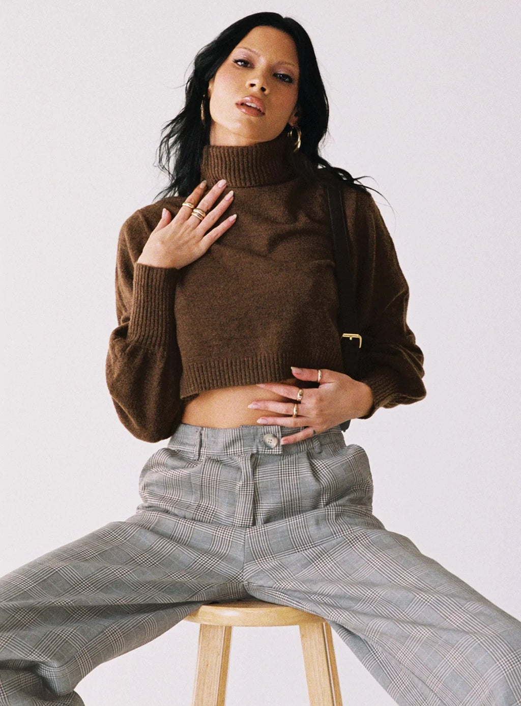 Zahara Cropped Turtleneck Sweater Brown