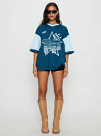 Nachell Short Sleeve Moto Top Blue